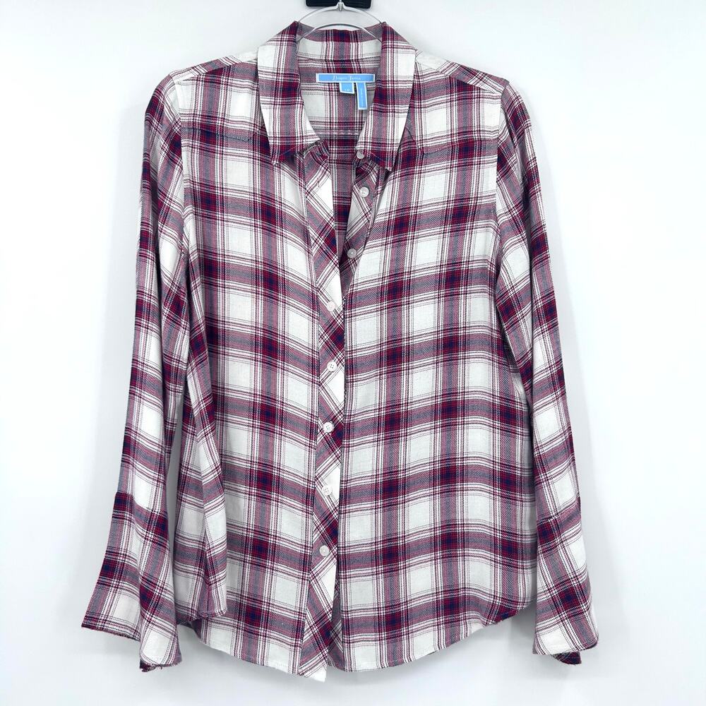 Draper James Plaid Button Front Blouse Red White Blue Size 10 Classic Preppy - Picture 3 of 12
